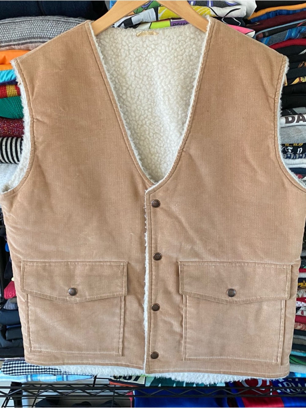 Vintage Lakeland Sportswear Corduroy Sherpa Vest Tan Western Cowboy 1980s